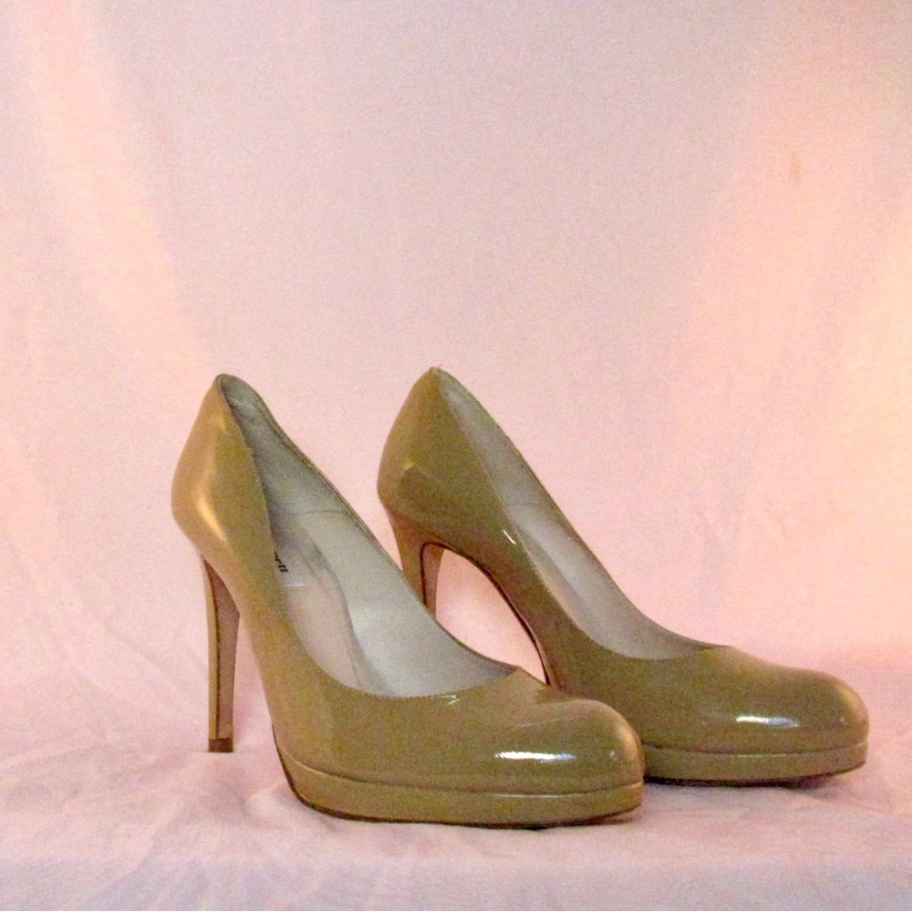 L.K. Bennett Sledge Beige Patent Platform Court Shoes Sz 29.5/ US 9